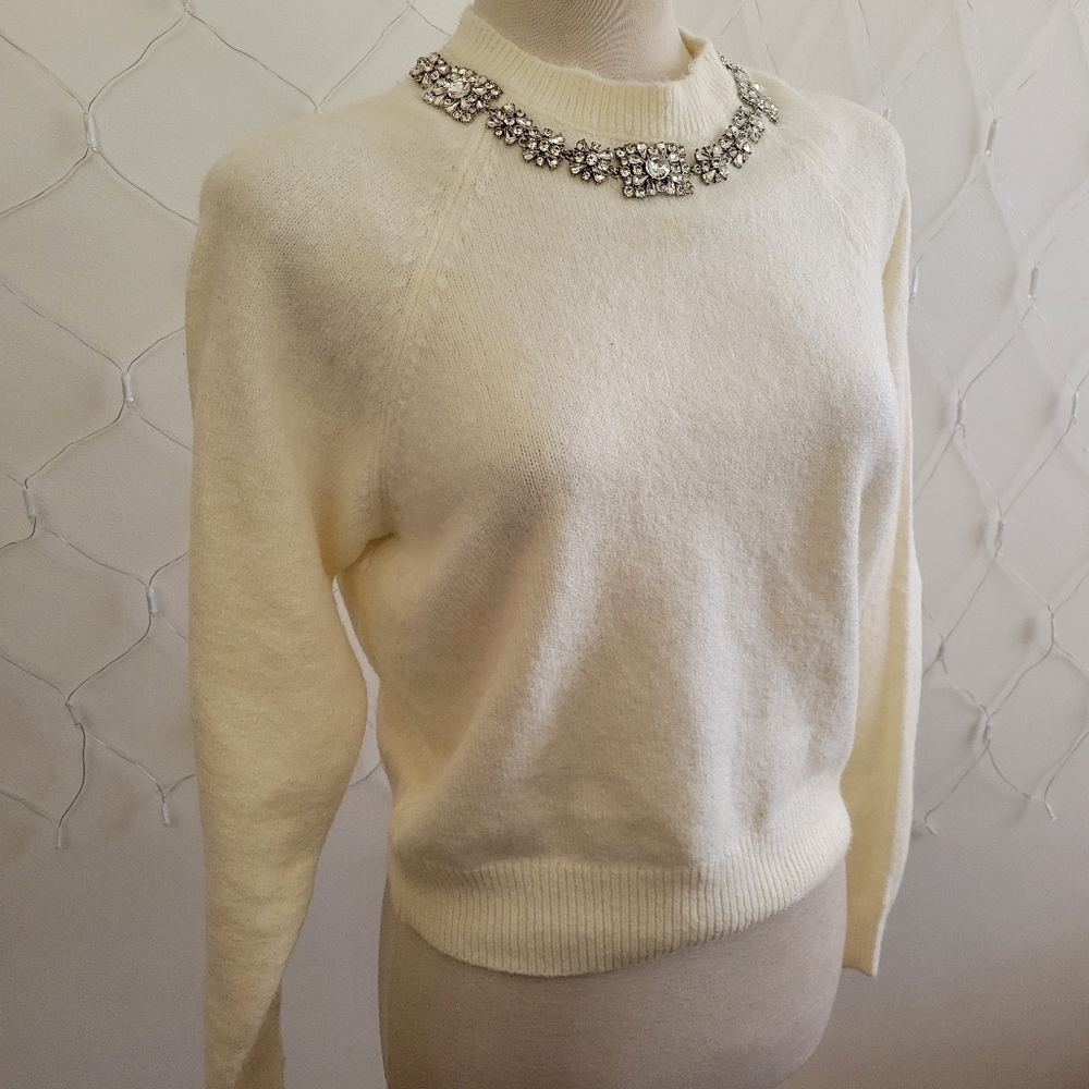 - Express Pullover Sweater • Rhinestone Collar • Sweet Cream Color • XS